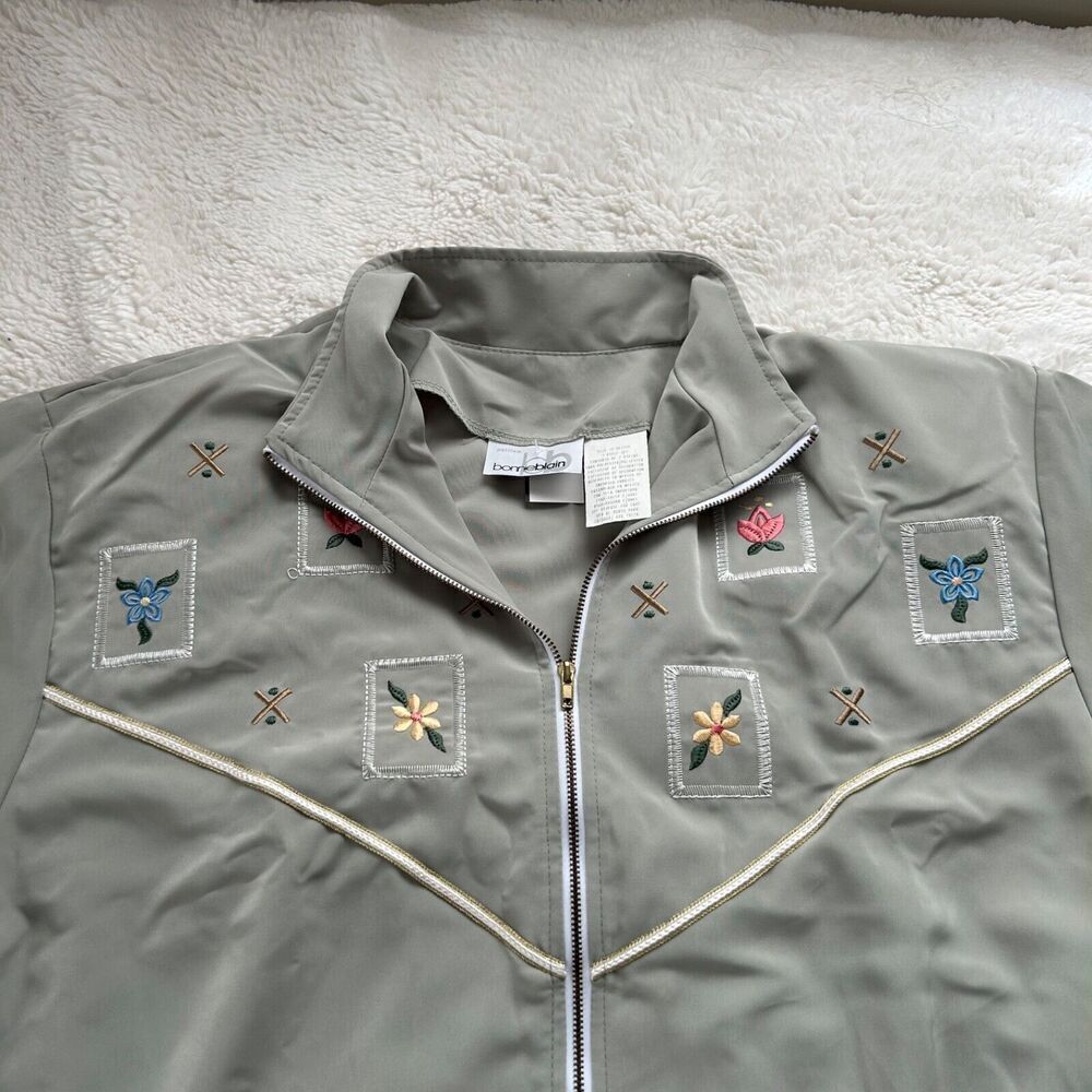 Bonnie Blain Women's Vintage Color Block Embroidered Bomber Jacket Size 12P - Picture 3 of 8
